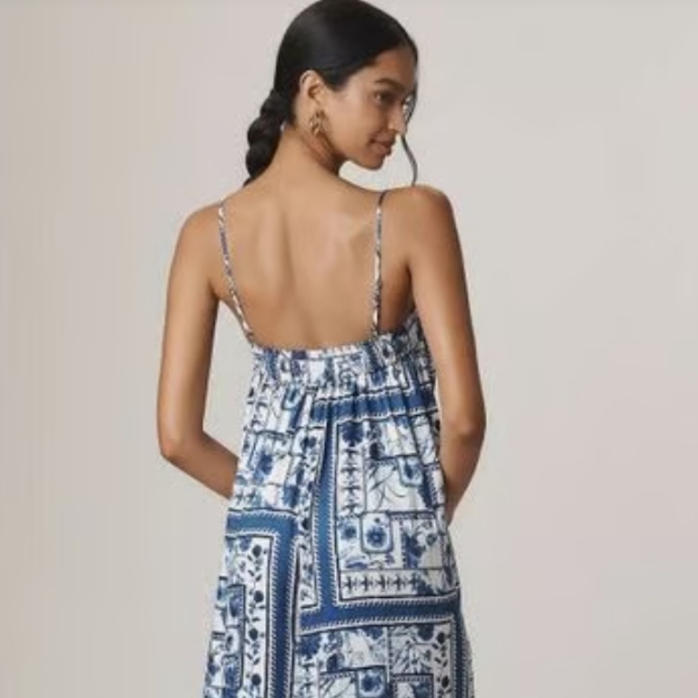 Maeve Blue and White Printed Strapless Jumpsuit - Picture 12 of 12